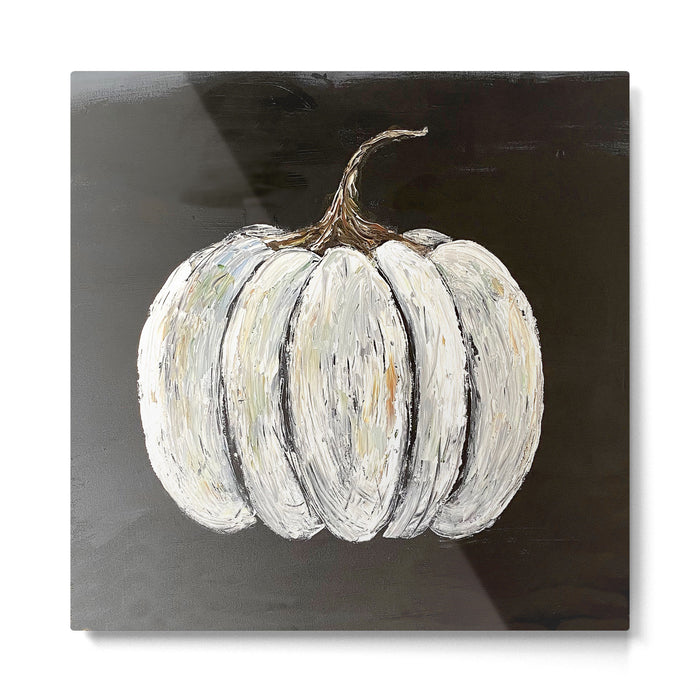 Rustic White Pumpkin on Black Background Metal Print Gallery Image 1