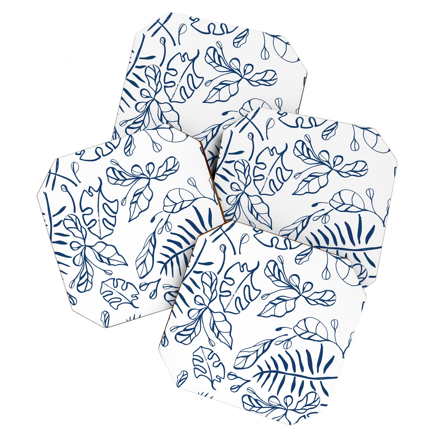 Tropical Plant Boho Chinoiserie Blue and White Coaster Gallery Image 1