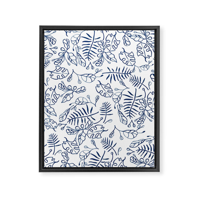 Tropical Plant Boho Chinoiserie Blue and White Framed Canvas Print Gallery Image 1