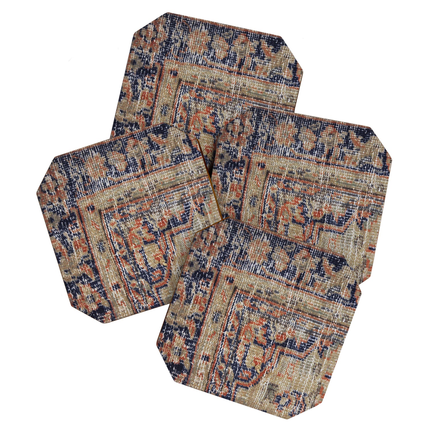 Vintage Woven Navy Blue and Tan Kilim  Coaster Gallery Image 1