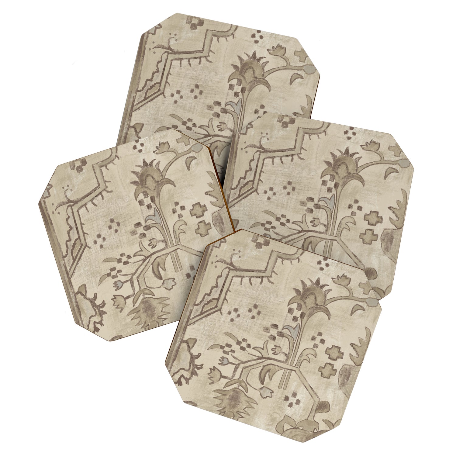 Vintage Woven Neutral Beige and Umber Coaster Gallery Image 1
