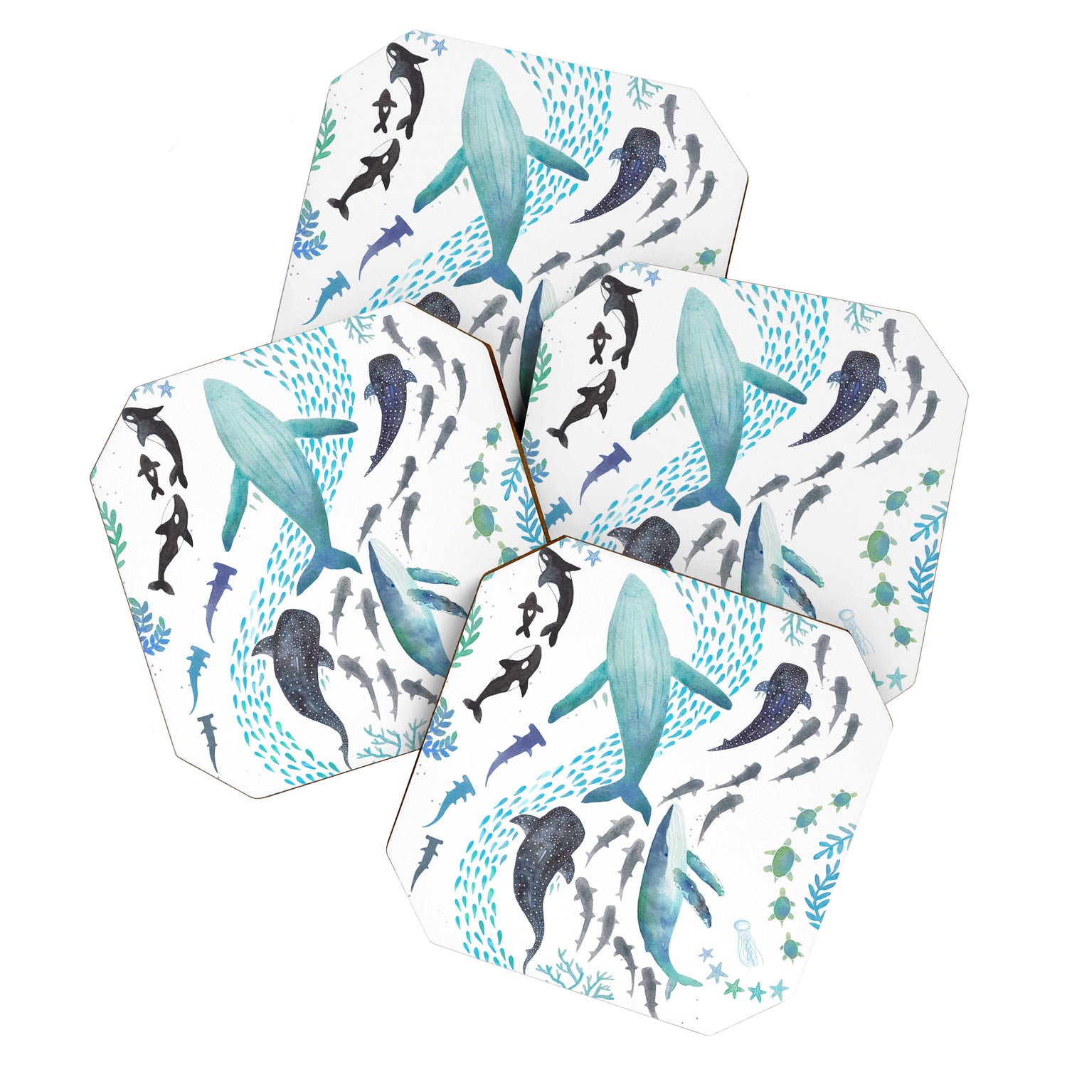 Sharks, Humpback Whales, Orcas & Turtles Ocean Play Print Coaster Gallery Image 1