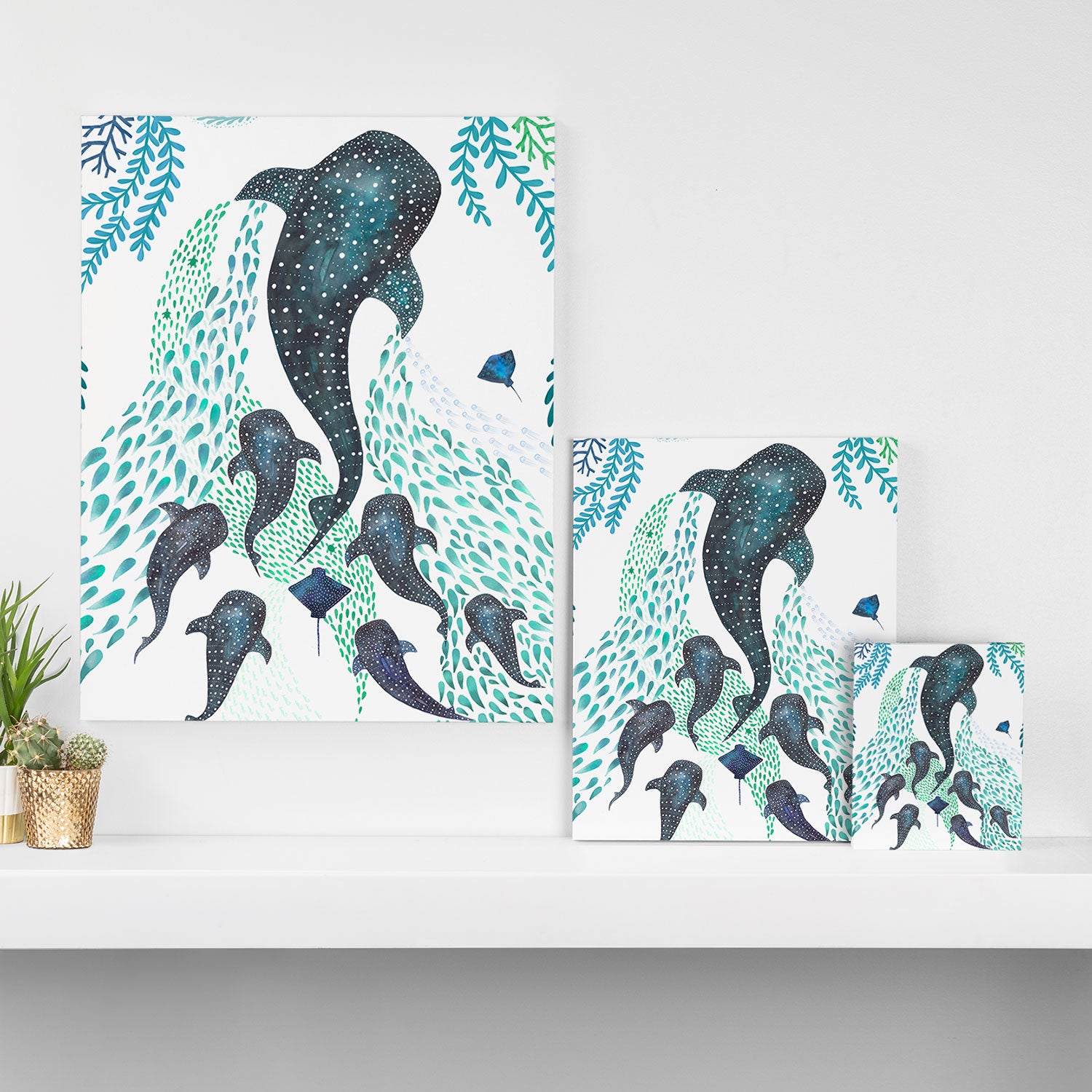 Whale Shark Pod Voyage Ocean Print Canvas Print Gallery Image 3
