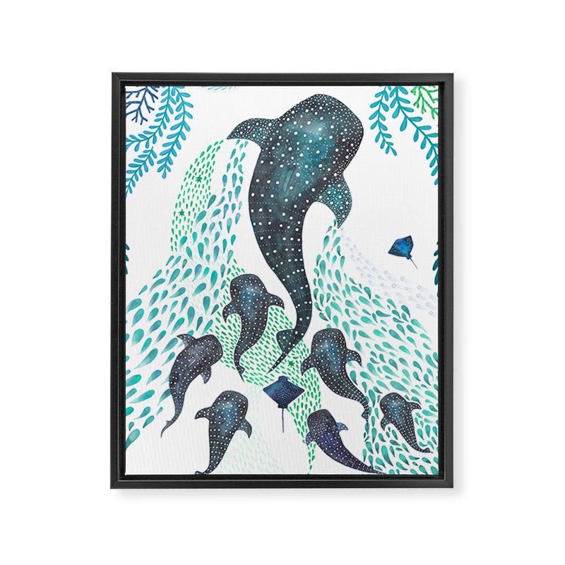 Whale Shark Pod Voyage Ocean Print Framed Canvas Print Gallery Image 3