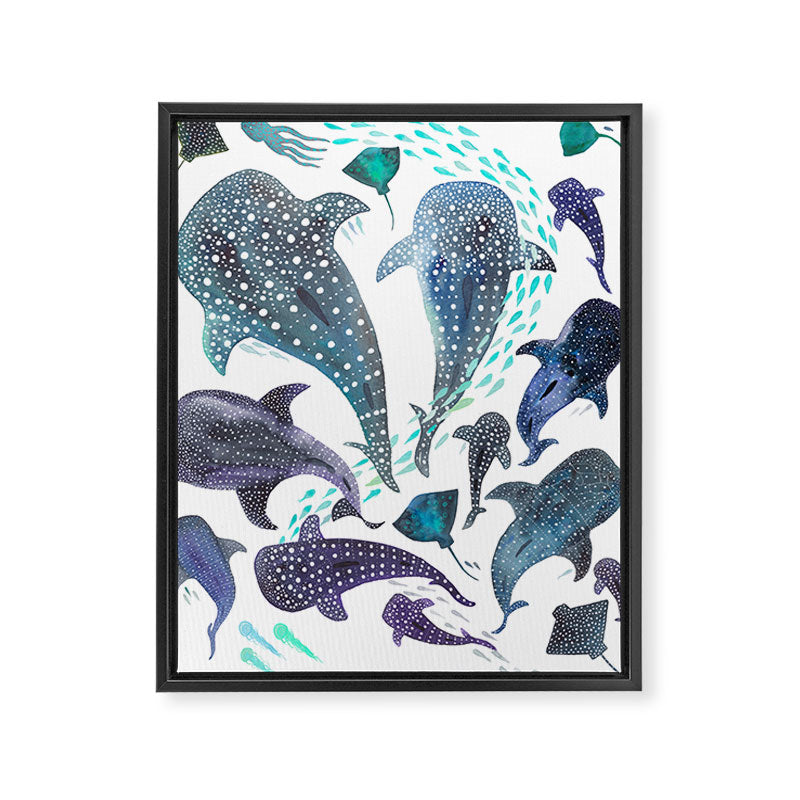Whale Shark, Ray & Sea Creature Play Print Framed Canvas Print Gallery Image 6