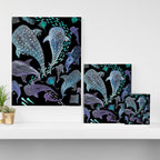 Whale Shark, Ray & Sea Creature Play Print, in Black Canvas Print Gallery Image 3