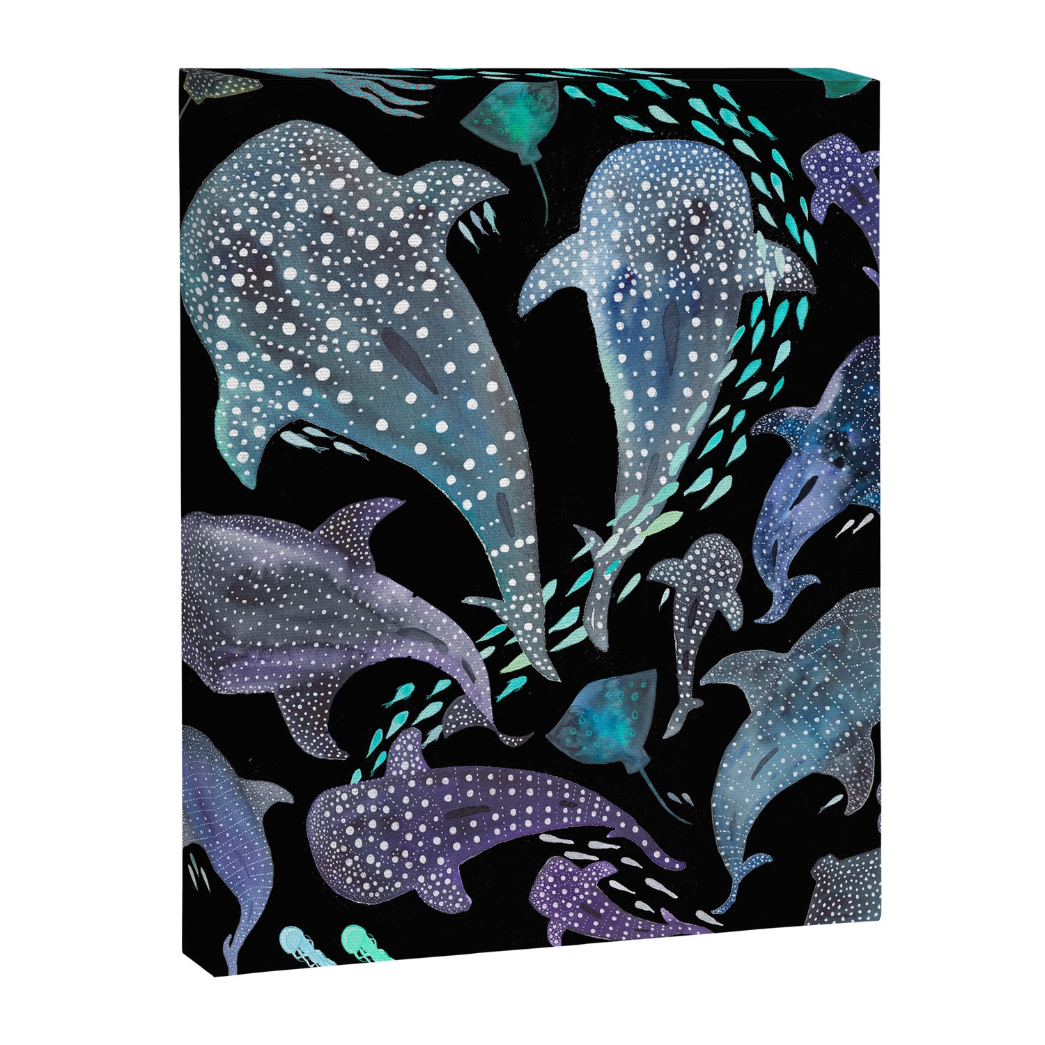Whale Shark, Ray & Sea Creature Play Print, in Black Canvas Print Gallery Image 3