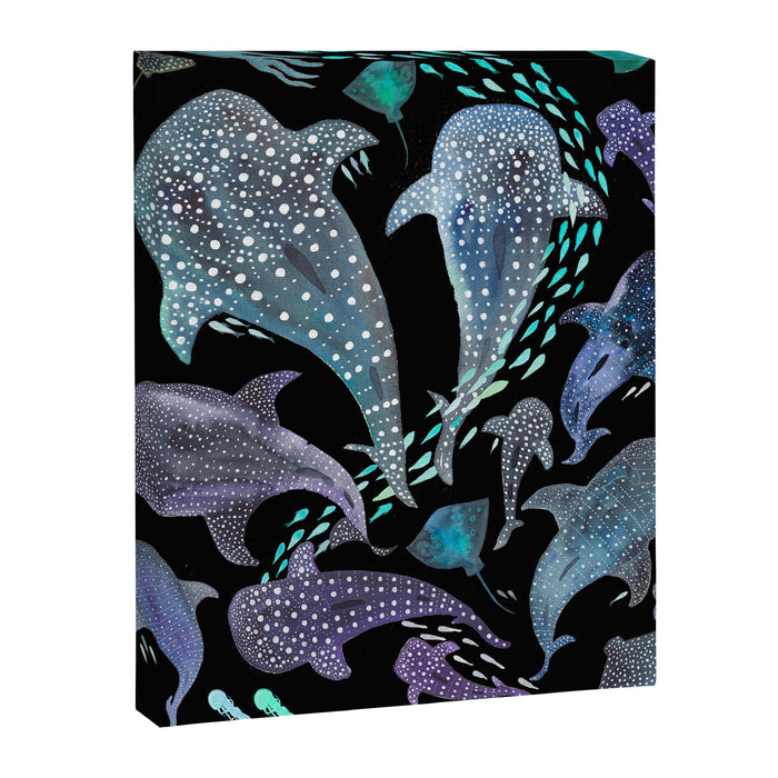 Whale Shark, Ray & Sea Creature Play Print, in Black Canvas Print Gallery Image 1