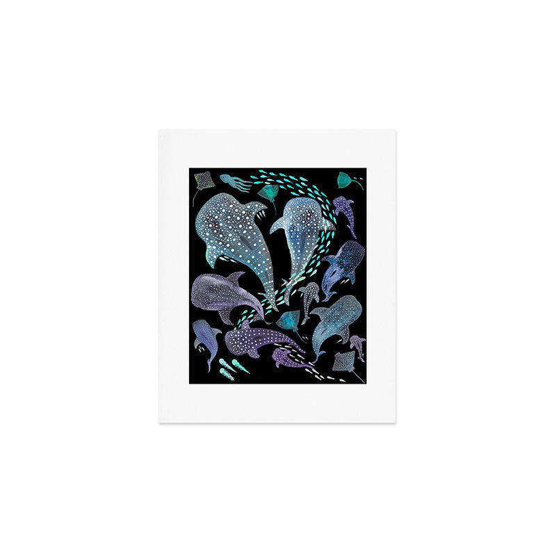 Whale Shark, Ray & Sea Creature Play Print, in Black Art Print Gallery Image 1
