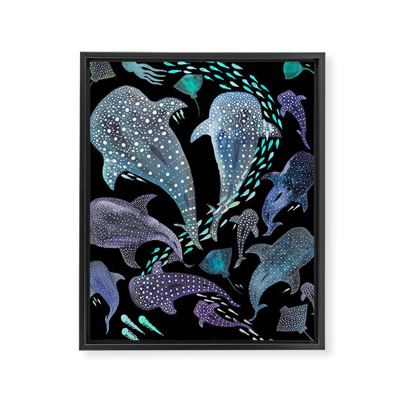 Whale Shark, Ray & Sea Creature Play Print, in Black Framed Canvas Print Gallery Image 3