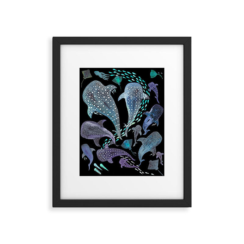 Whale Shark, Ray & Sea Creature Play Print, in Black Framed Art Print Gallery Image 1