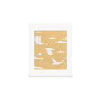 Flying Swans Illustration - Yellow Sky with Clouds and Stars Art Print Gallery Image 1