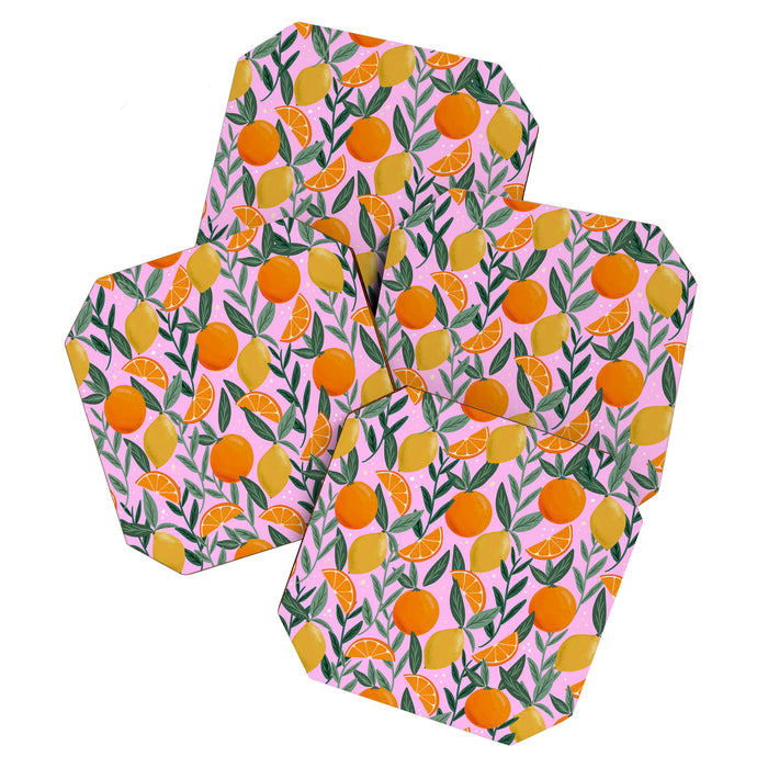 Mediterranean Citrus Fruit, Pink  Coaster Gallery Image 1