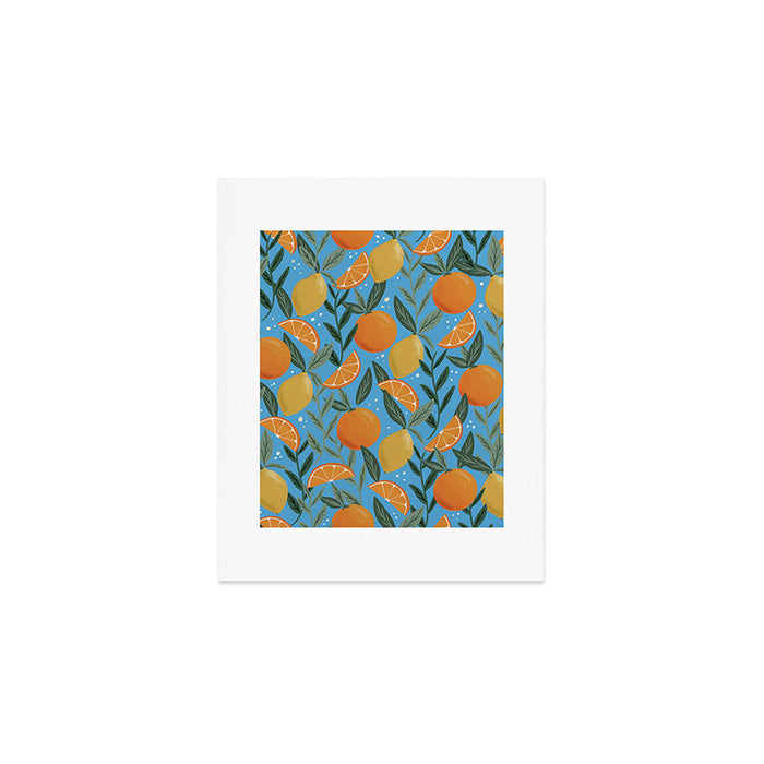 Mediterranean Citrus Pattern Lemons and Oranges on Blue, Dolce Vita Summer Vibes Art Print Gallery Image 1