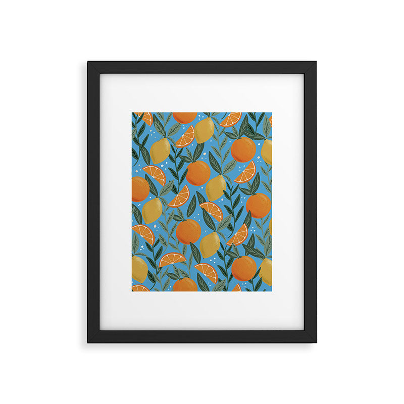 Mediterranean Citrus Pattern Lemons and Oranges on Blue, Dolce Vita Summer Vibes Framed Art Print Gallery Image 6