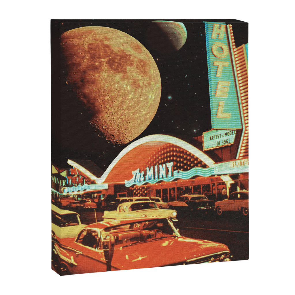 Moon That Never Sleeps - Retro Futurism, Sci-Fi Aesthetic Collage Canvas Print Gallery Image 6