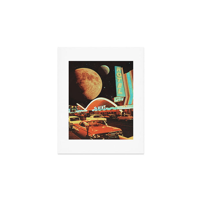 Moon That Never Sleeps - Retro Futurism, Sci-Fi Aesthetic Collage Art Print Gallery Image 1