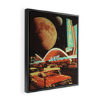 Moon That Never Sleeps - Retro Futurism, Sci-Fi Aesthetic Collage Framed Canvas Print Gallery Image 2