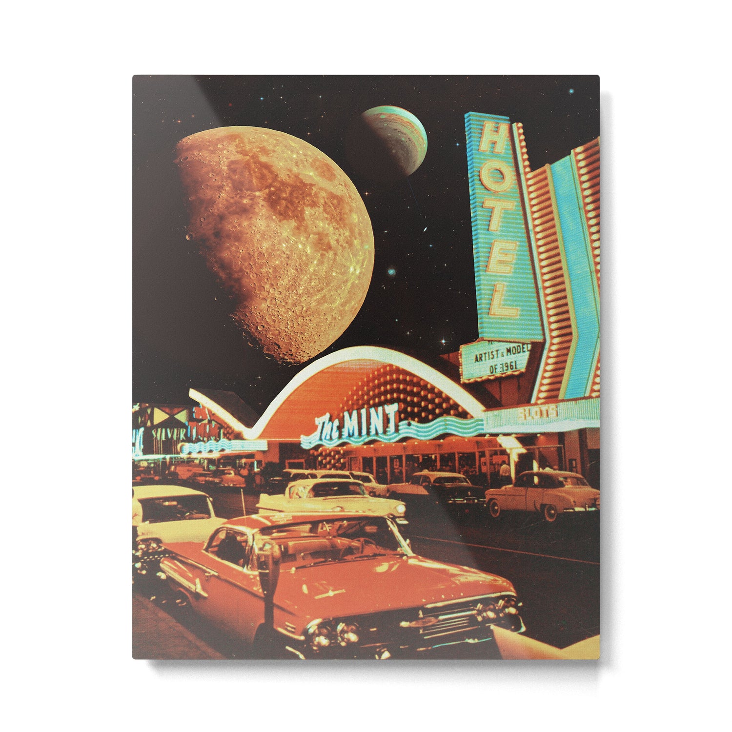 Moon That Never Sleeps - Retro Futurism, Sci-Fi Aesthetic Collage Metal Print Gallery Image 4