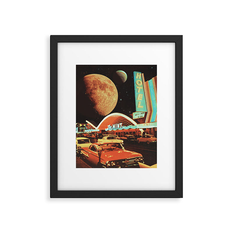 Moon That Never Sleeps - Retro Futurism, Sci-Fi Aesthetic Collage Framed Art Print Gallery Image 5