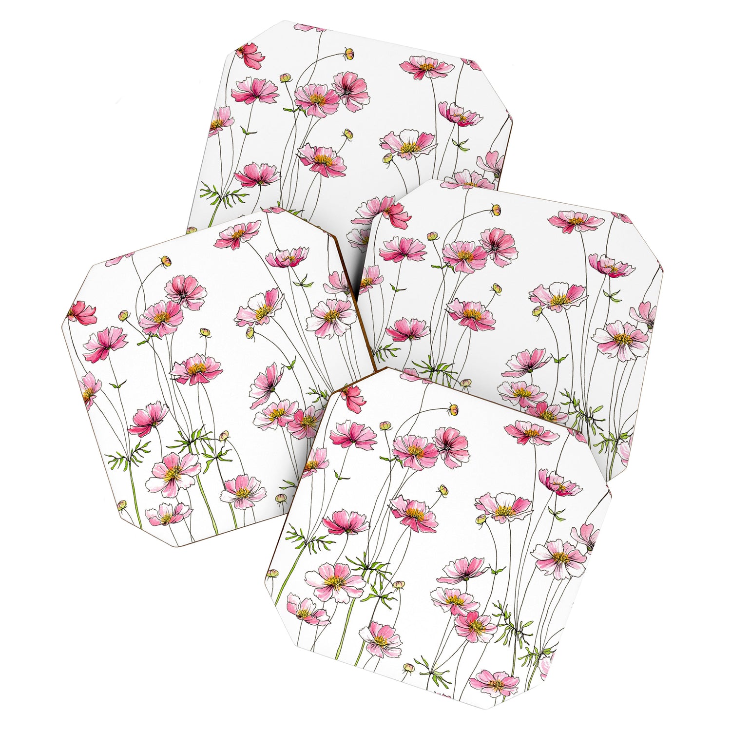 Pink Cosmos Flowers Coaster Gallery Image 1