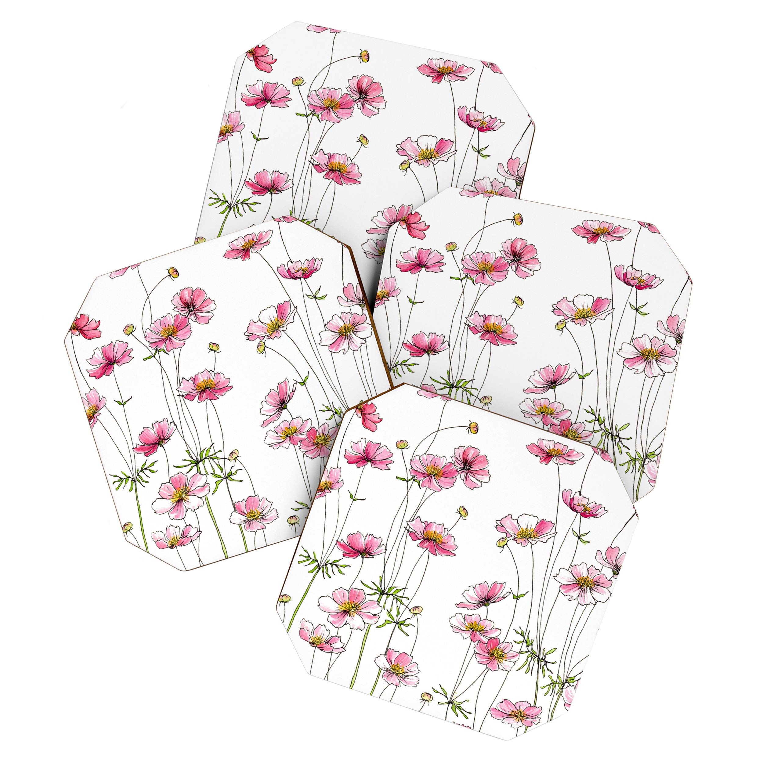 Pink Cosmos Flowers Coaster Gallery Image 1