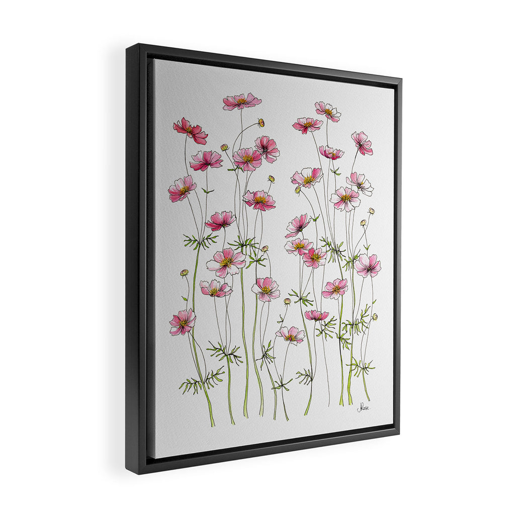 Pink Cosmos Flowers Framed Canvas Print Gallery Image 2