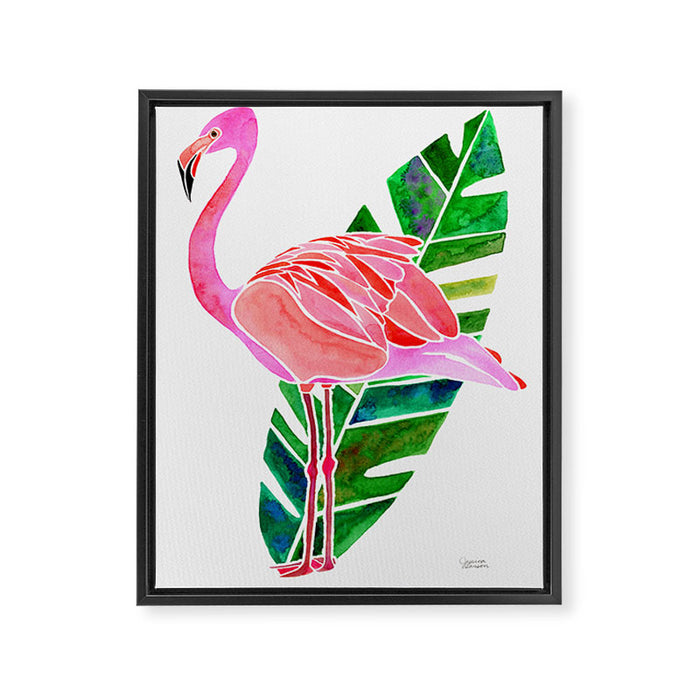 Flamingo and Banana Leaf Framed Canvas Print Gallery Image 1