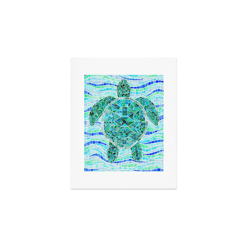 Mosaic Watercolor Sea Turtle Art Print Gallery Image 1