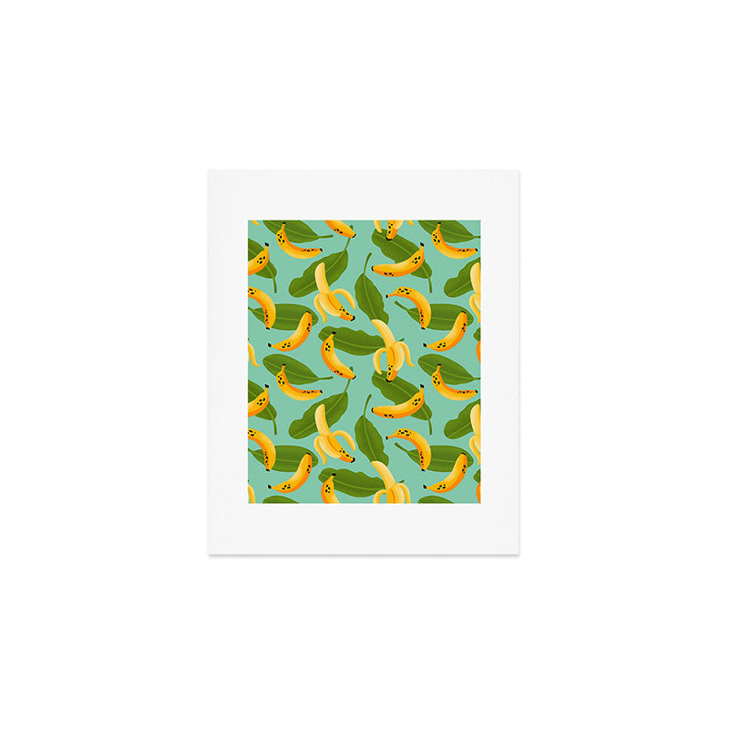 Banana Pattern on Aqua Blue Art Print Gallery Image 1