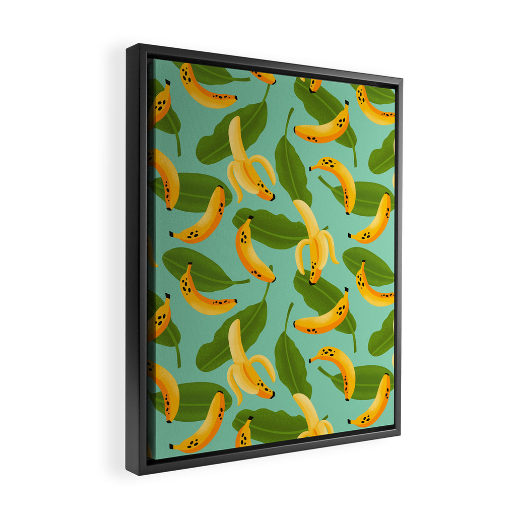 Banana Pattern on Aqua Blue Framed Canvas Print Gallery Image 2
