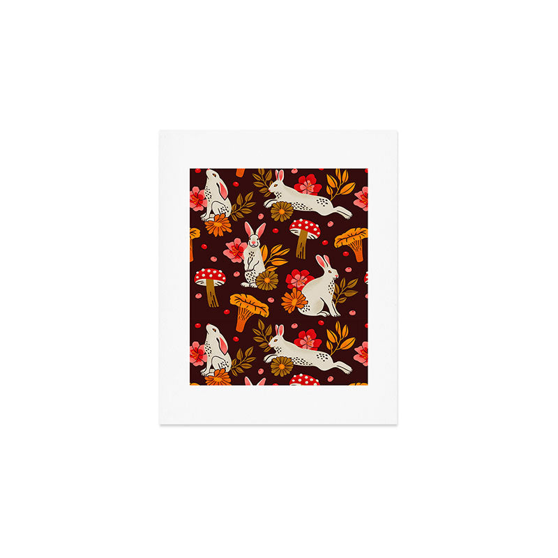 Bunnies and Shrooms Pattern Art Print Gallery Image 1