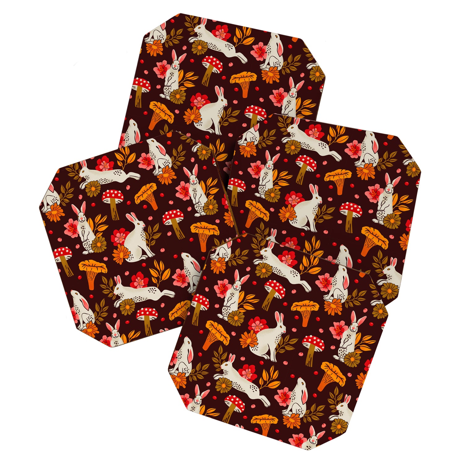Bunnies and Shrooms Pattern Coaster Gallery Image 1