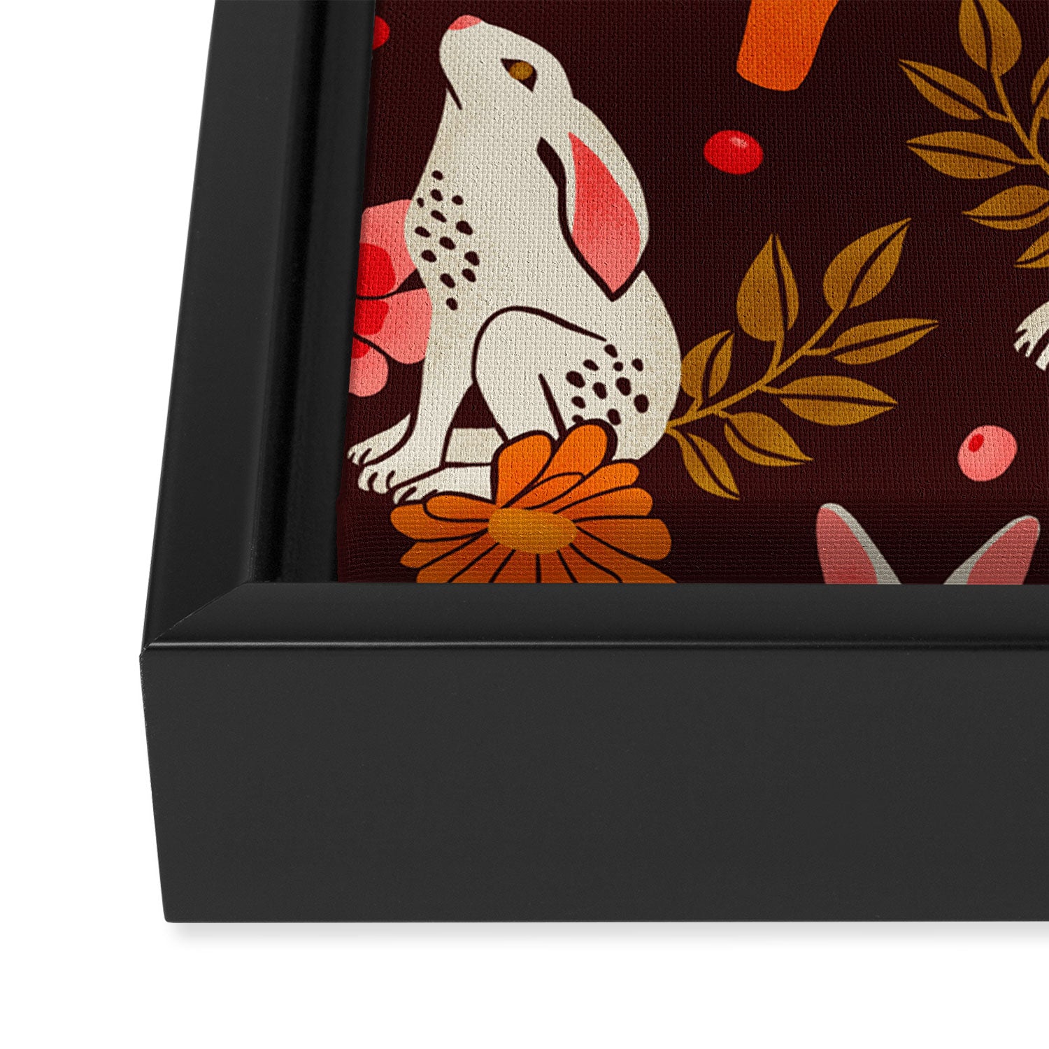 Bunnies and Shrooms Pattern Framed Canvas Print Gallery Image 3