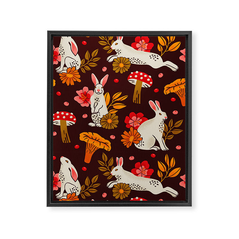 Bunnies and Shrooms Pattern Framed Canvas Print Gallery Image 8