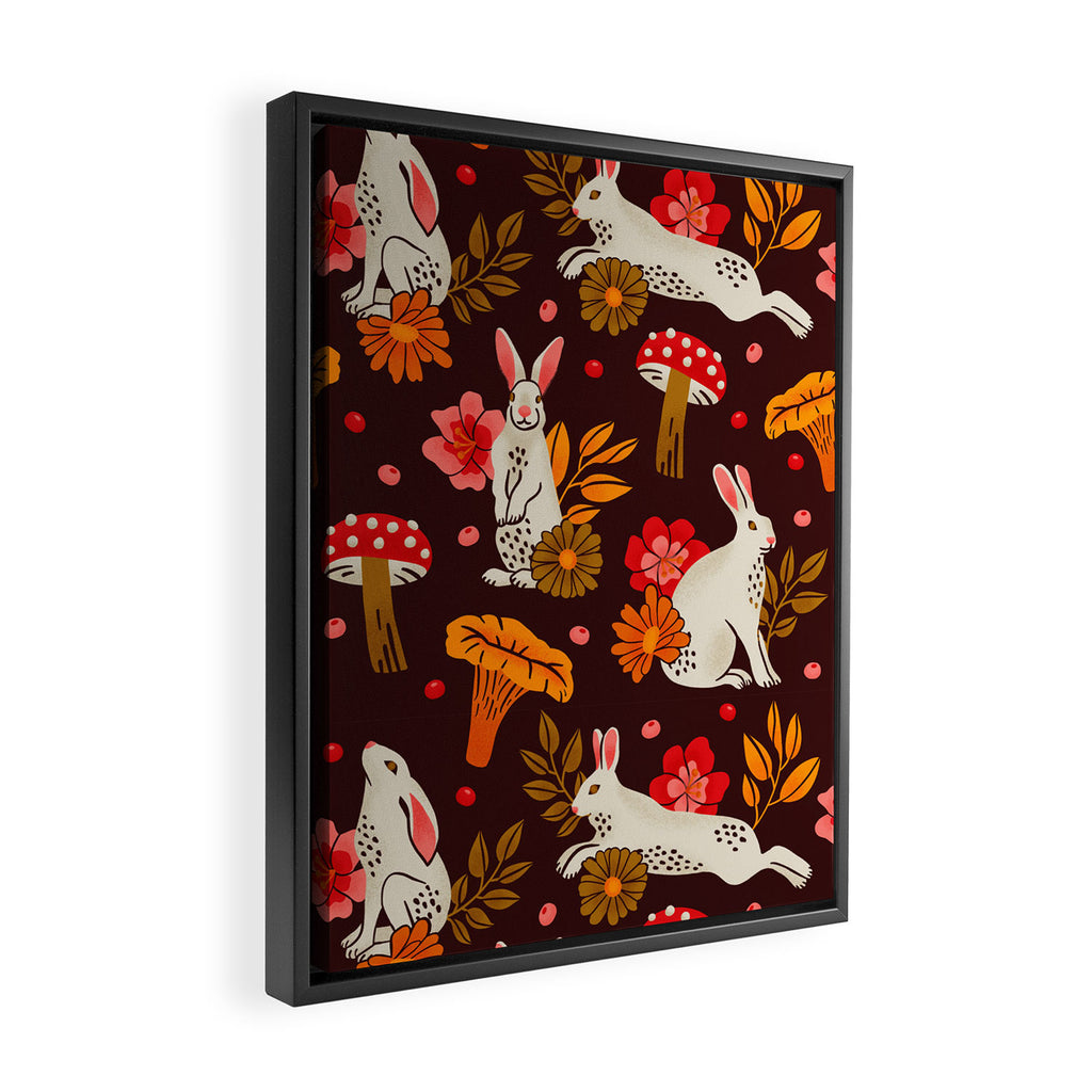 Bunnies and Shrooms Pattern Framed Canvas Print Gallery Image 2