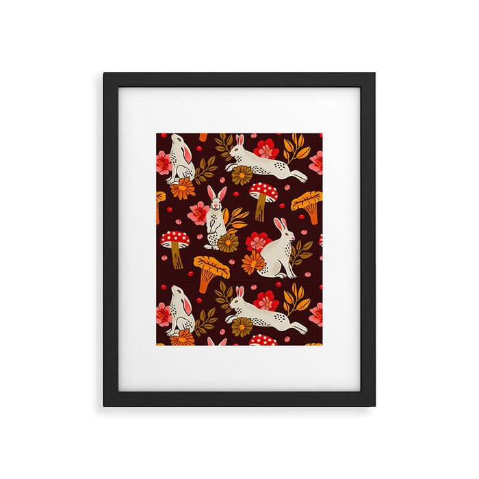 Bunnies and Shrooms Pattern Framed Art Print Gallery Image 1