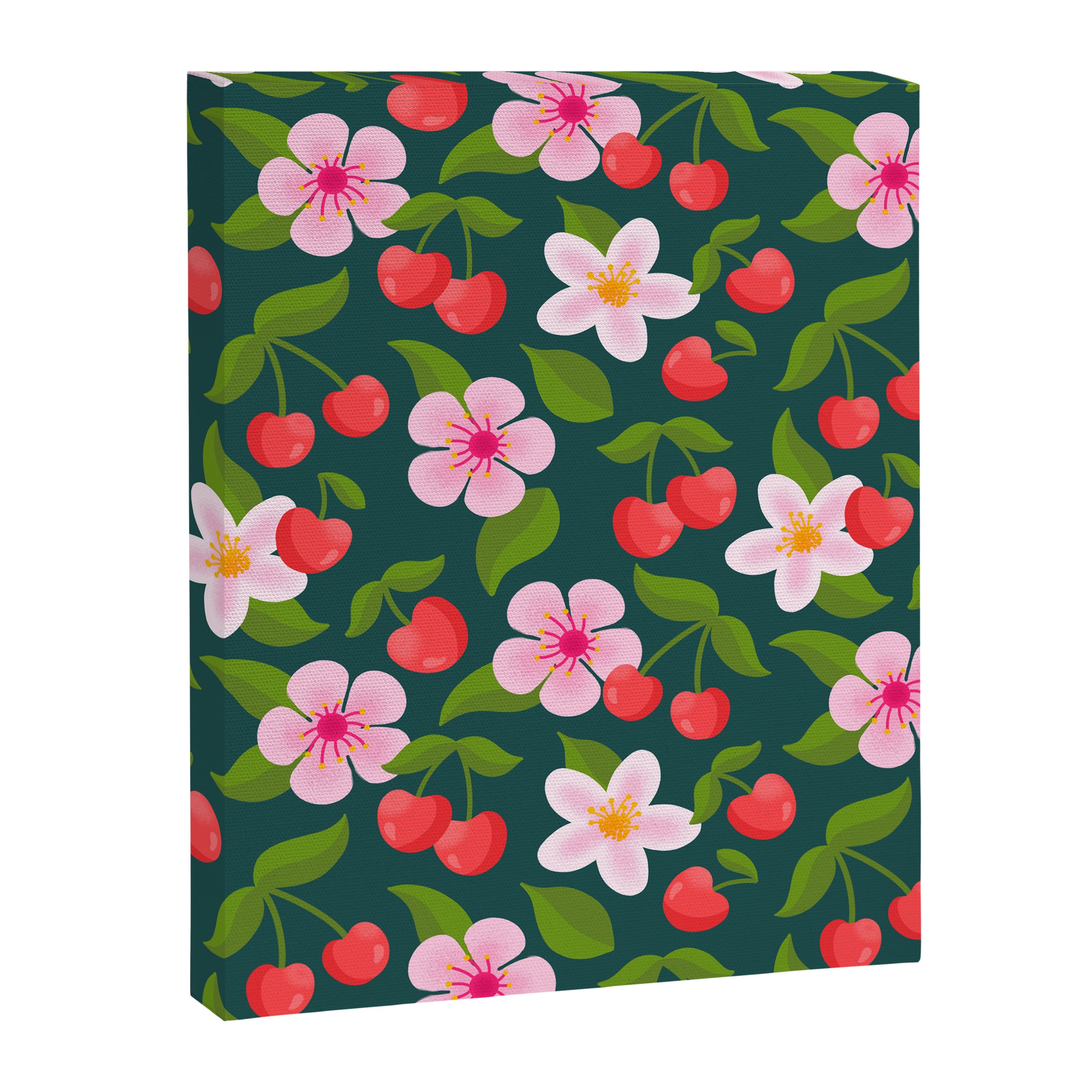 Cherry Pattern on Dark Teal Canvas Print Gallery Image 8