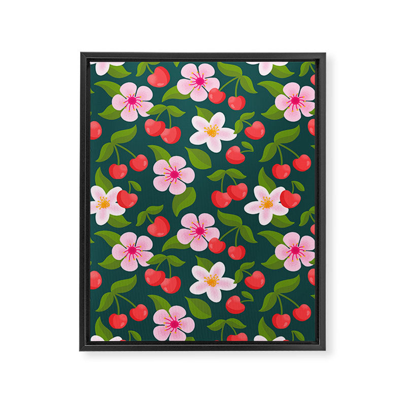 Cherry Pattern on Dark Teal Framed Canvas Print Gallery Image 8