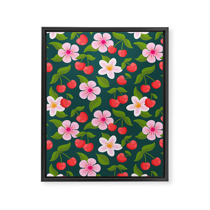 Cherry Pattern on Dark Teal Framed Canvas Print Gallery Image 1