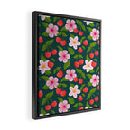 Cherry Pattern on Dark Teal Framed Canvas Print Gallery Image 2