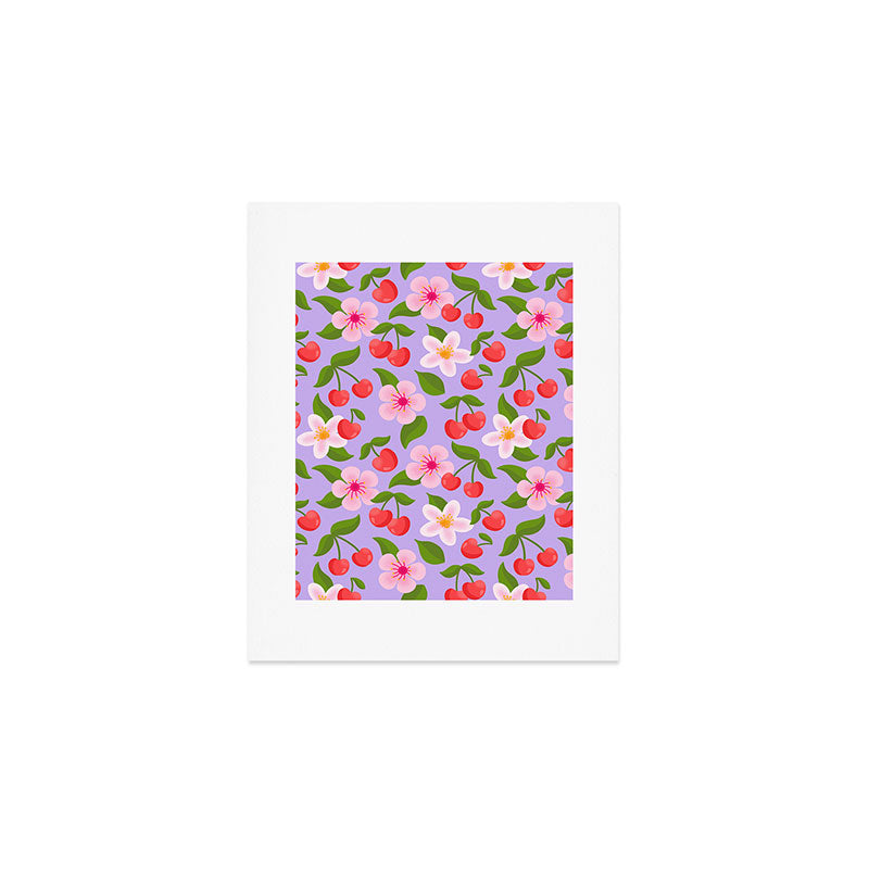 Cherry Pattern on Lavender Art Print Gallery Image 1