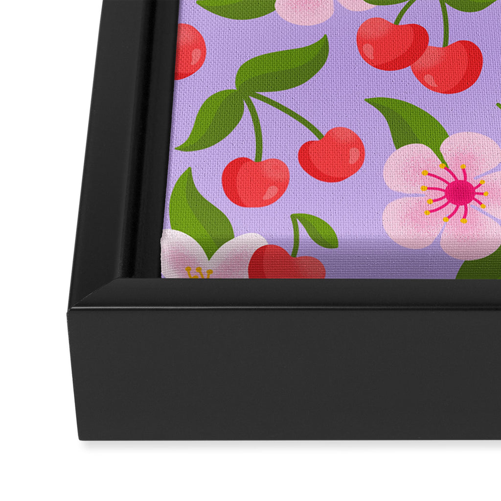 Cherry Pattern on Lavender Framed Canvas Print Gallery Image 3