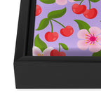Cherry Pattern on Lavender Framed Canvas Print Gallery Image 3
