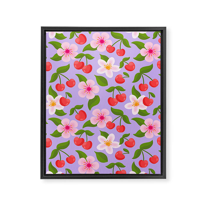 Cherry Pattern on Lavender Framed Canvas Print Gallery Image 1