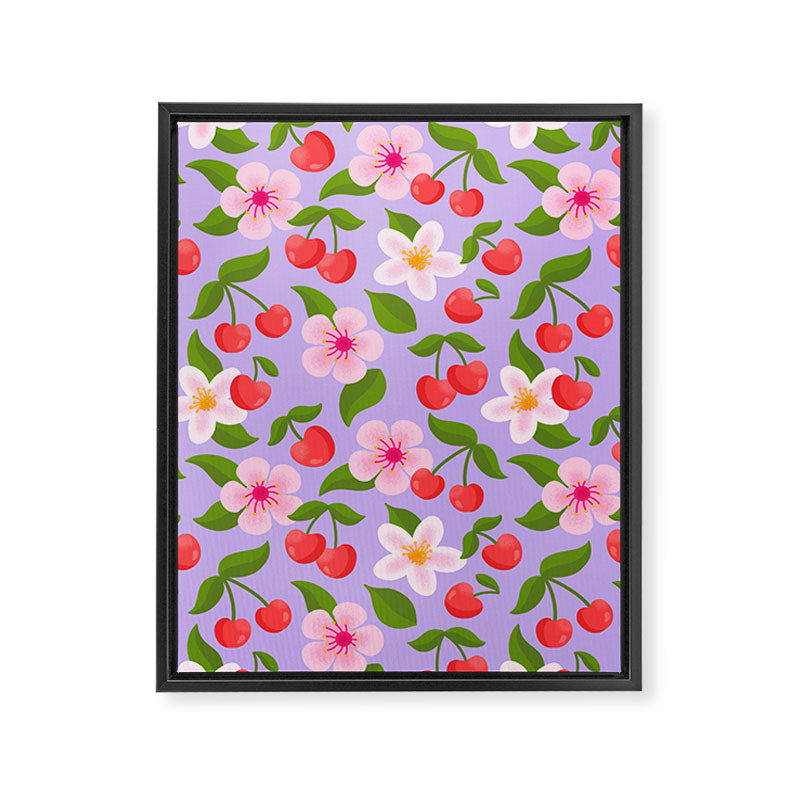 Cherry Pattern on Lavender Framed Canvas Print Gallery Image 8