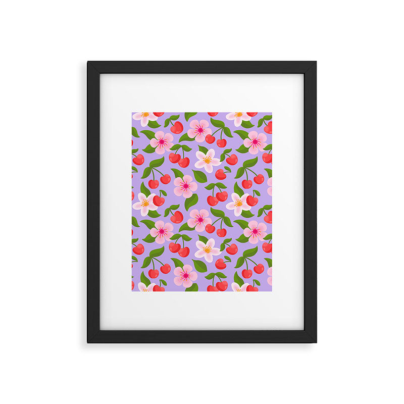 Cherry Pattern on Lavender Framed Art Print Gallery Image 6