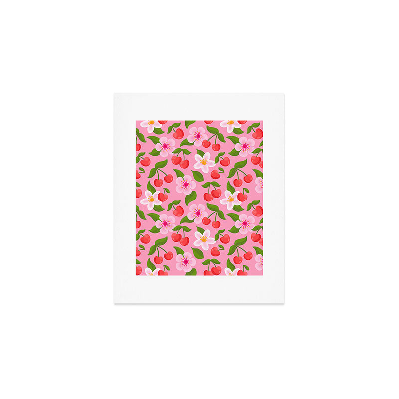 Cherry Pattern on Pink Art Print Gallery Image 1