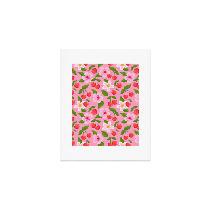 Cherry Pattern on Pink Art Print Gallery Image 1