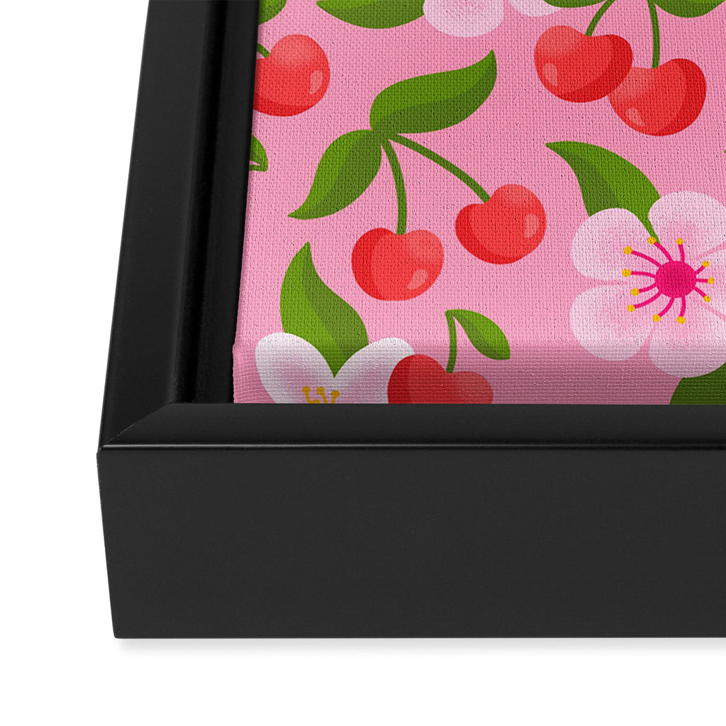 Cherry Pattern on Pink Framed Canvas Print Gallery Image 3